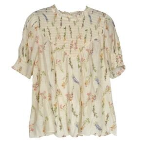 ROSE + OLIVE Ivory/Multi TWILL Floral Print SMOCK BODICE & CUFF Blouse/Top Sz L